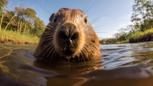 Photo un castor fait face sous l'eau à un portrait captivant à madagascar