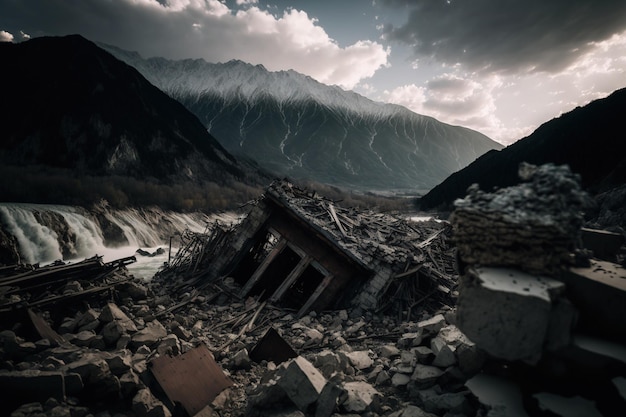 Catastrophe sismique, destruction des dégâts et des ruines de la ville AI générative