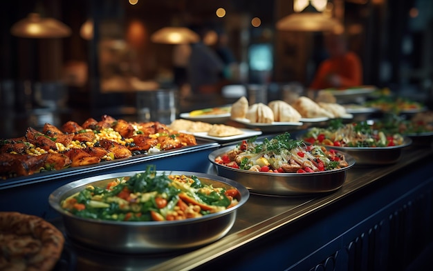 Catering de groupe, buffet, nourriture à l'intérieur d'un restaurant