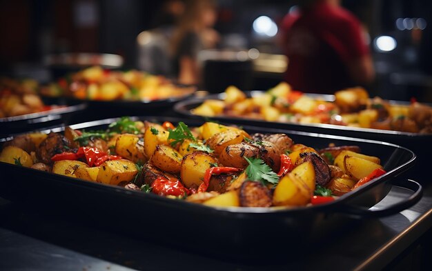 Photo catering de groupe, buffet, nourriture à l'intérieur d'un restaurant