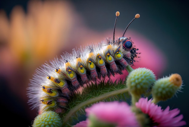 Caterpillar sur fleur Gros plan caterpillar