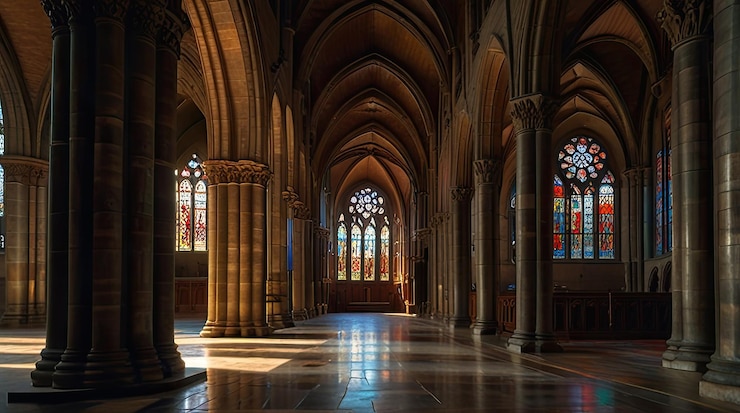Photo une cathédrale avec des vitraux et un vitrail