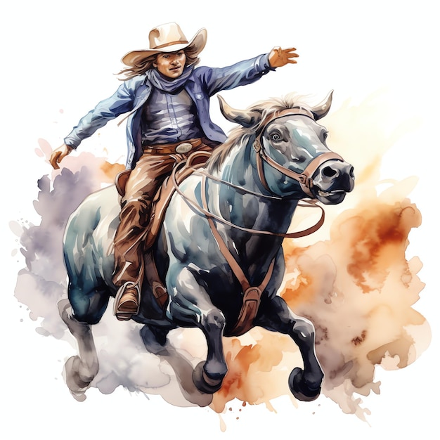 catoon aquarelle Cowboy chevauchant un buffle western western cowboy désert illustration