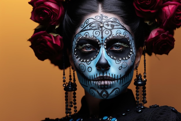 Catrina avec un crâne peint sur son visage AI générative