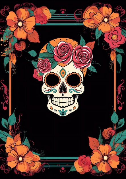 catrina mexicain dia de muertos jour des morts cadre de bordure aquarelle