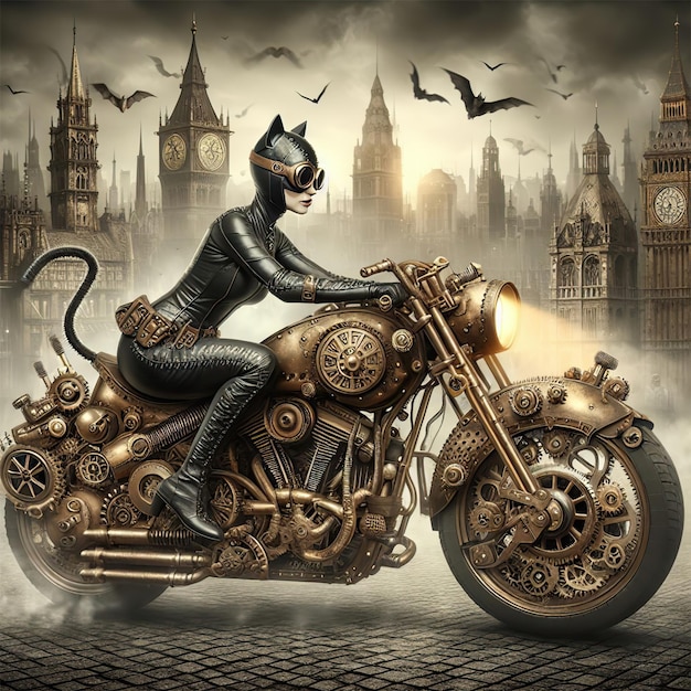 Photo catwoman dans le style steampunk