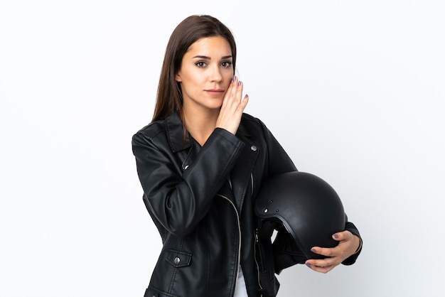 Caucasien, girl, tenue, a, casque moto