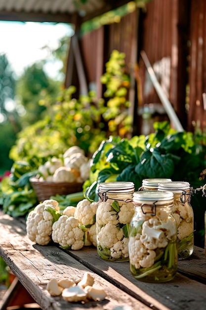 Photo cauliflower en conserve dans un pot concentration sélective