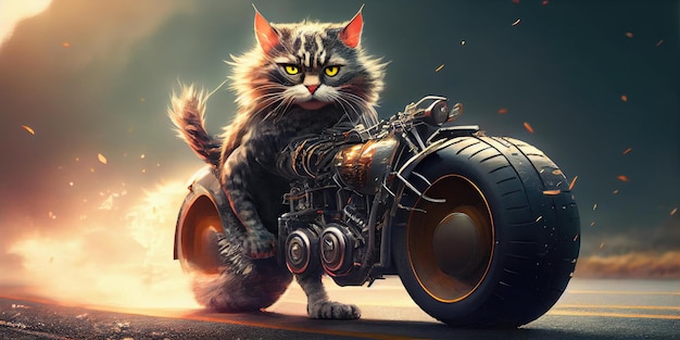 Cavalier de chat cool conduisant une moto de style rétro