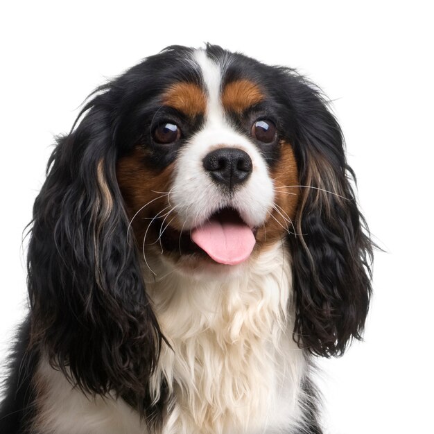 Cavalier King Charles avec 10 mois. Portrait de chien isolé