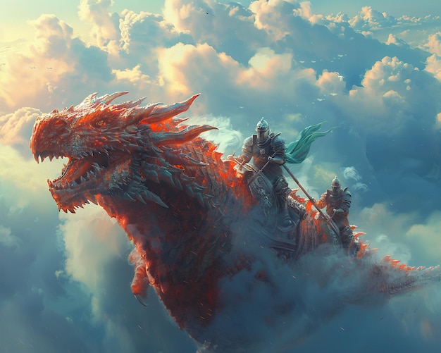 Photo les cavaliers du dragon survolent les nuages.