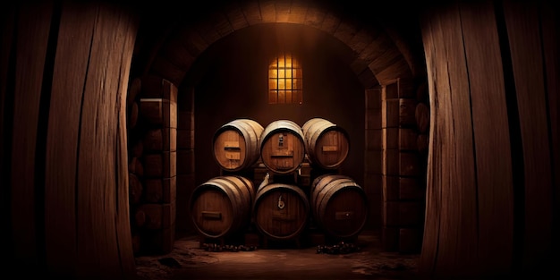 Cave à barriques pour le stockage et le vieillissement du vin Generative AI