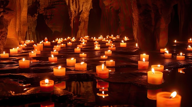 Caverne illuminée avec des bougies fondues et des couleurs vibrantes