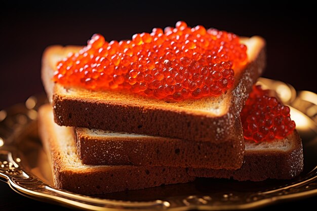 Caviar rouge sur un toast gros plan délicieux apéritif cuisine gastronomique détaillée