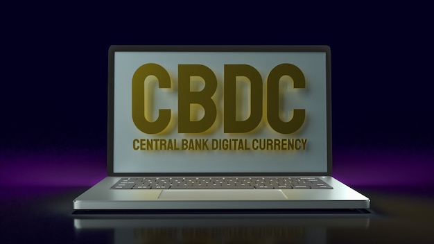 Le cddc ou le texte d'or de la monnaie numérique de la banque centrale sur un ordinateur portable pour le rendu 3d du concept d'entreprise