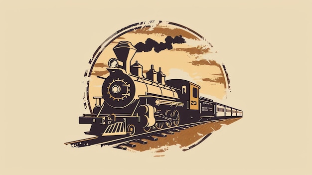 Photo ceci est une illustration vectorielle d'un train à vapeur vintage. le train est noir et brun avec une bande rouge et des lettres blanches.