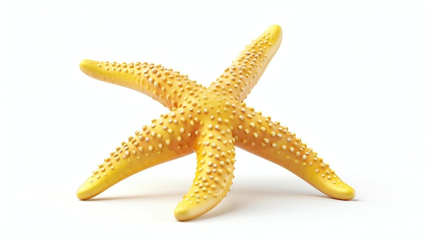 Ceci est un rendu 3D d'une étoile de mer jaune isolée sur un fond blanc. L'étoile de mer a cinq bras et est couverte de bosses.
