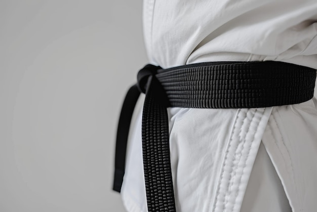 Ceinture noire de karaté sur uniforme blanc