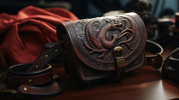 Ceinture rouge avec dessin de dragon