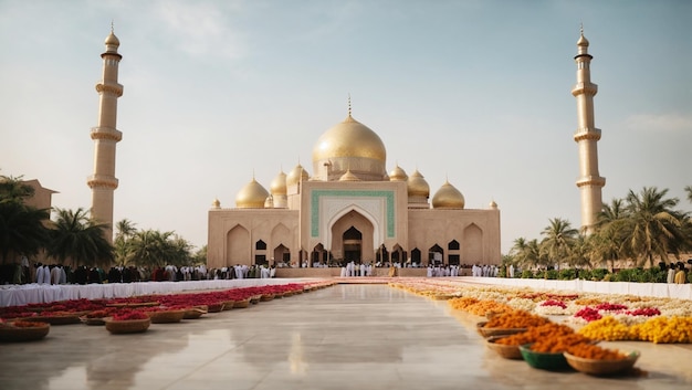 Célébration de l'Aïd ul Fitre avec mosquée et fond islamique