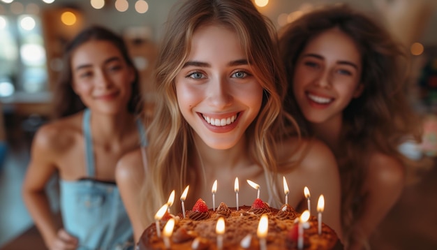 Célébration Des amis dégustent ensemble un gâteau au chocolat sucré