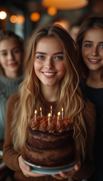 Célébration Des amis dégustent ensemble un gâteau au chocolat sucré