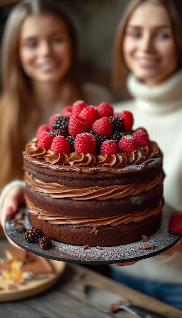Célébration Des amis dégustent ensemble un gâteau au chocolat sucré