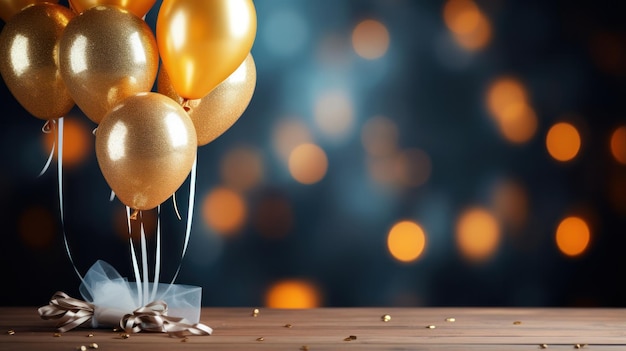 Photo célébration d'anniversaire avec des ballons dorés et des paillettes