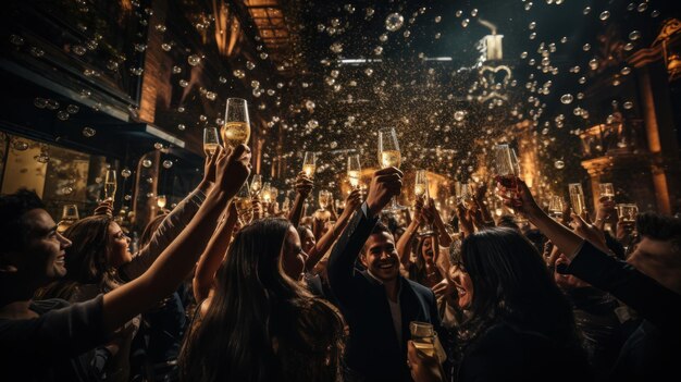 Célébration de la boîte de nuit hommes et femmes toast