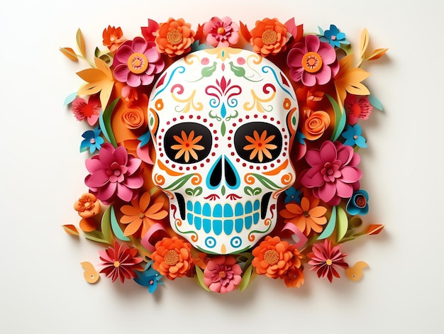 Célébration colorée de la Dia de los muertos, fête mexicaine, jour des crânes des morts