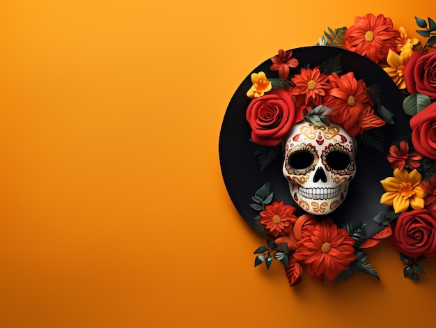 Célébration colorée de la Dia de los muertos, fête mexicaine, jour des morts, crâne et fleurs ornementées