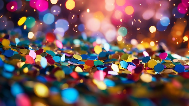 Célébration des confettis colorés et des bokeh sur une illustration générée par l'IA