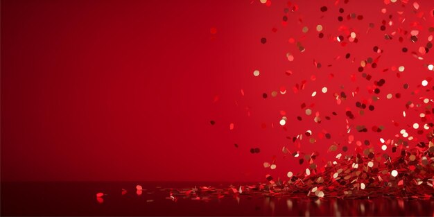 Célébration de confettis sur fond rouge