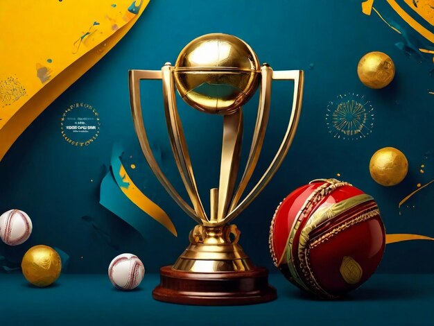 Célébration de la coupe du monde de cricket remportant le trophée illustration de rendu 3D