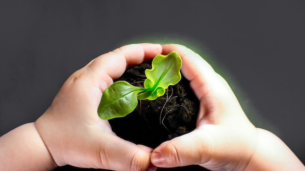 Célébration de la croissance Photo captivante de mains tenant une jeune plante verte Embrassez la beauté