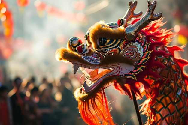 Célébration de la danse du dragon une image dynamique d'une représentation traditionnelle de la dance du dragon