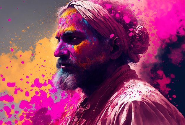 Célébration du festival Holi Personnes aux couleurs vives en poudre Generative ai