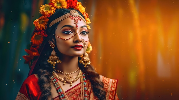 Célébration du festival teej belles femmes indiennes en sari rouge