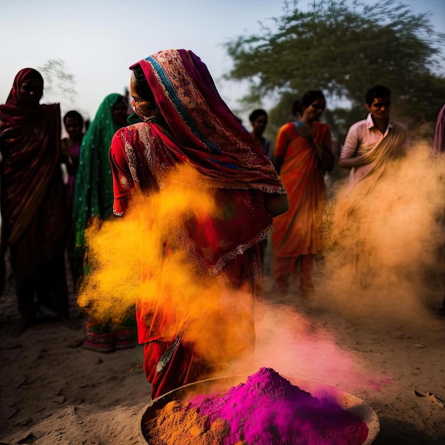 Célébration du feu de joie Holi générative de l'IA