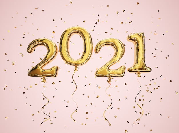 Célébration du nouvel an 2021, ballons dorés