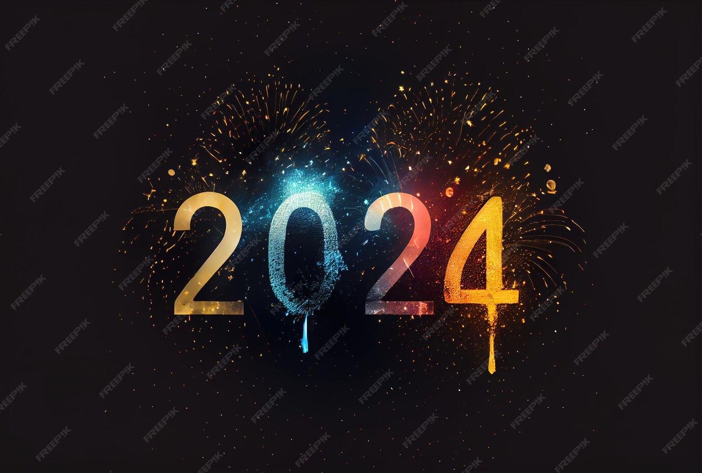 Célébration Du Nouvel An 2024 Avec Feux D'artifice Colorés Sur Fond
