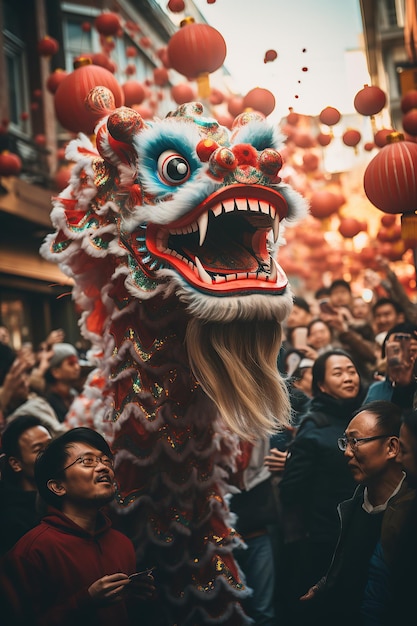 Célébration du Nouvel An chinois dans la rue AI Generated