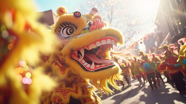 Célébration du Nouvel An chinois Danse du dragon vibrante dans le défilé traditionnel