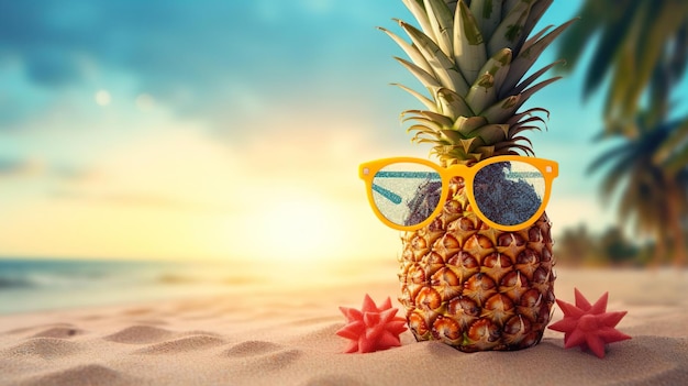 Célébration du Nouvel An tropical Ananas avec des lunettes de soleil