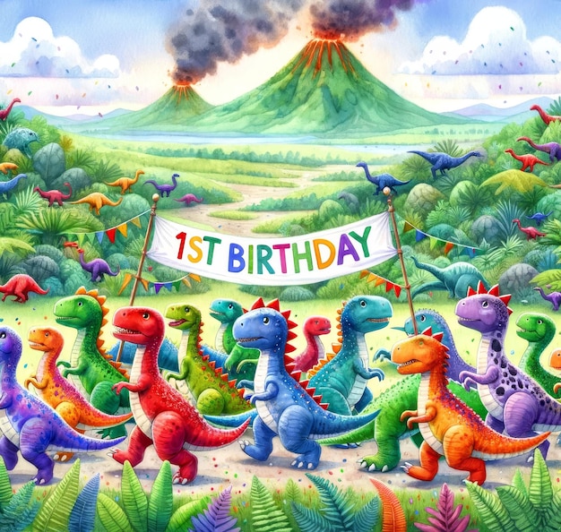 La célébration du premier anniversaire des dinosaures