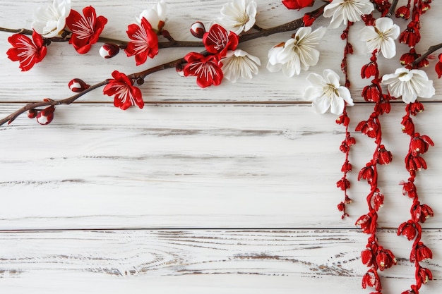 Célébration du printemps avec le martisor traditionnel sur fond blanc