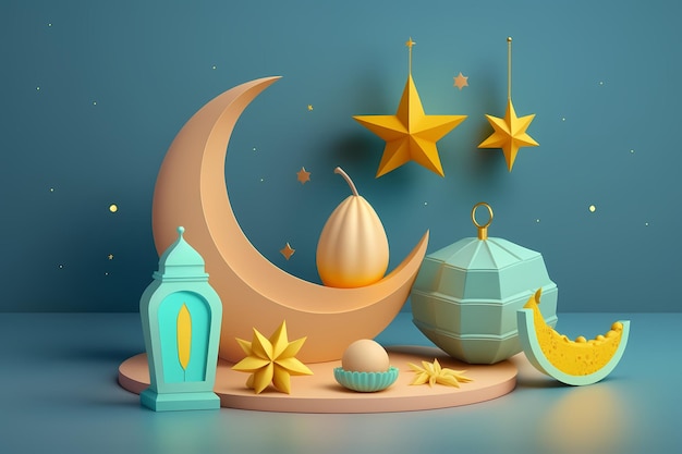 Célébration du ramadan kareem, décoration Illustration de rendu 3D