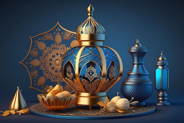 Célébration du ramadan kareem, décoration Illustration de rendu 3D