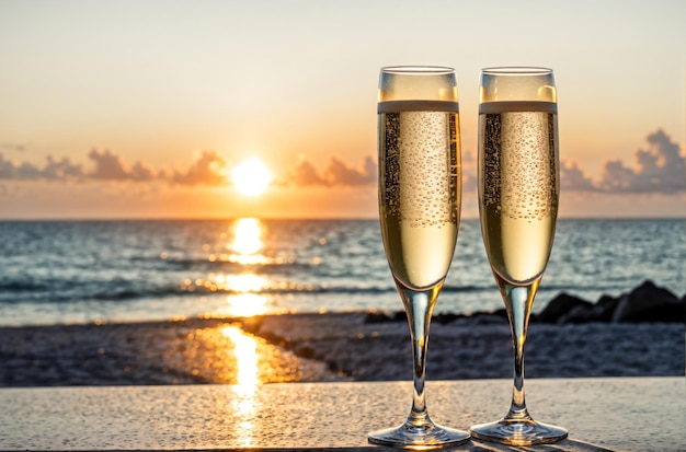 Célébration élégante Champagne et coucher de soleil