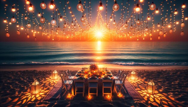 Photo célébration enchanteuse du ramadan iftar sur la plage